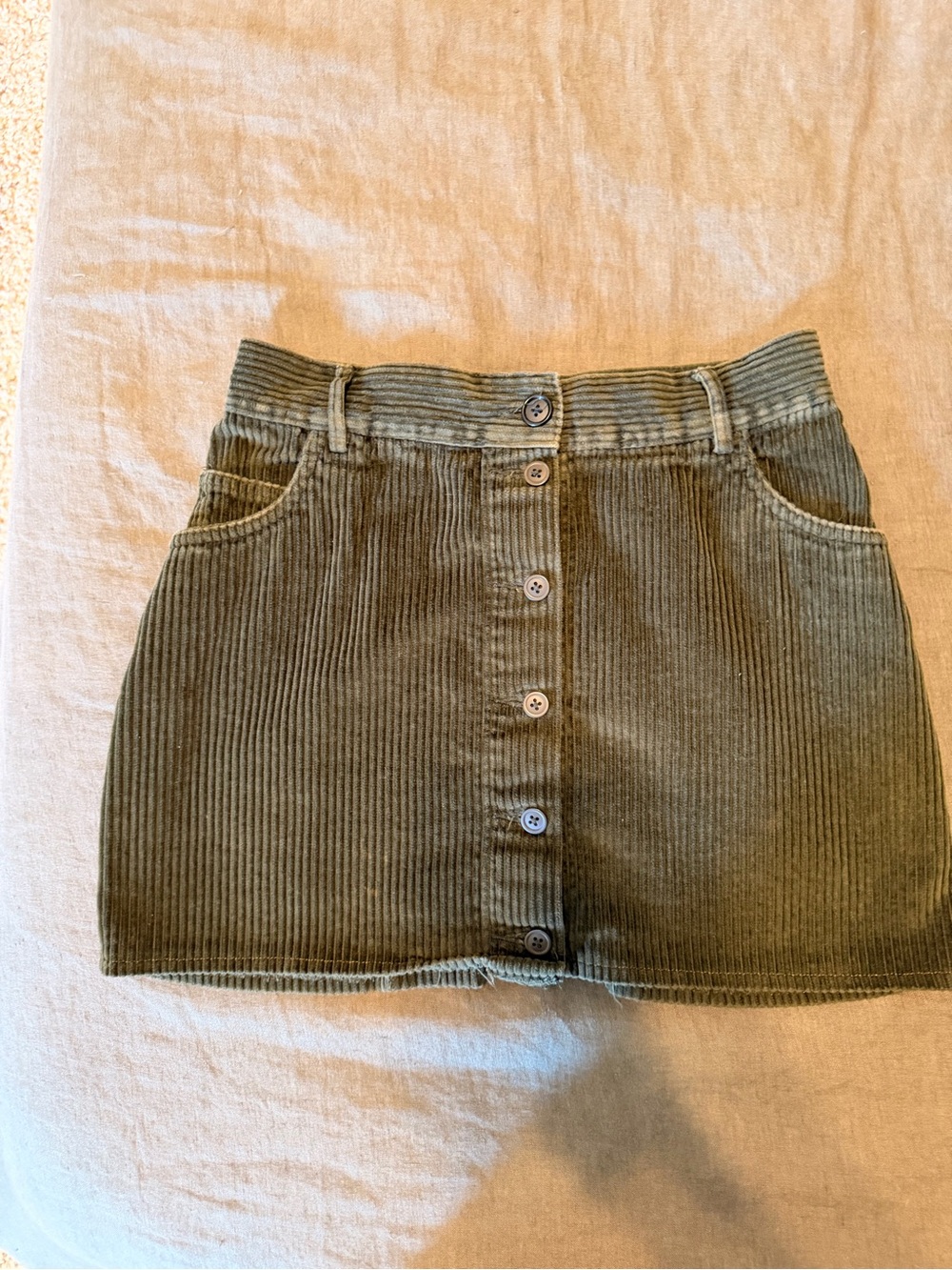 Eddie Bauer Olive Corduroy Button-Front Mini Skirt